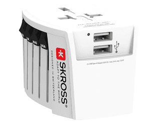 Steffen SKROSS Reiseadapter MUV World - World mit 2x USB-A, 2-polig, max. 2.5 A, mit Sicherung, weiss