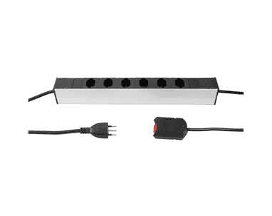 Steffen Steckdosenleiste ALU MODULAR SILVER, 6 x T13, 10 A, IP20, 3 m Kabel mit externem Kabelschalter, silber/schwarz