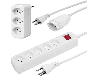 Steffen Steckdosenleiste POWER EASY, 5 x T13, Mehrfachadapter 3 x T13, Verlängerungskabel Td 3x1mm² - 3 m,  IP20, weiss