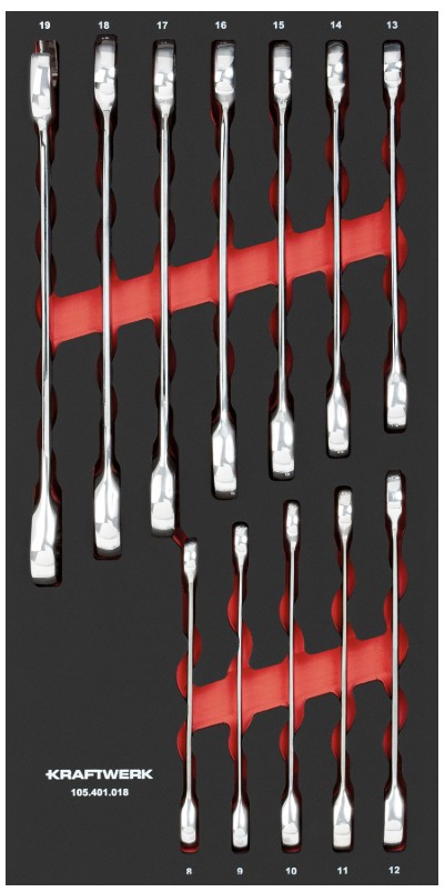 KRAFTWERK PRO LINE EVA Ratschen-Ringgabelschlüssel-Einlage, 200 x 400 mm, 12-teilig