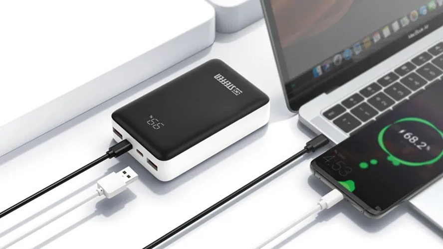 Steffen Powerbank 65 W PD3.0, 20'000 mAh, USB-C/USB-A, max. 20 V / 3.25 A, weiss/schwarz
