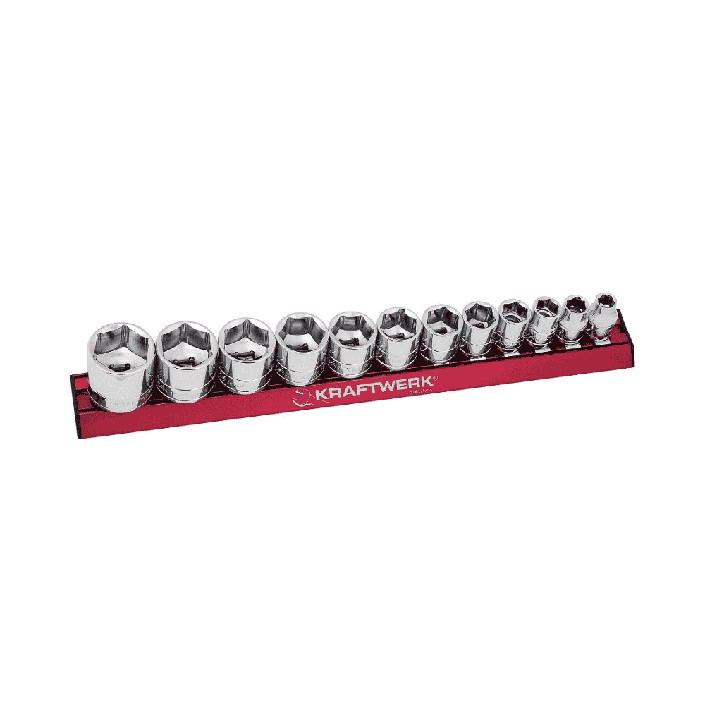 KRAFTWERK PRO LINE Zoll-Stecknuss-Satz MAGALU 3/8", 12-teilig, S2-Qualität, magnetische Aluschiene