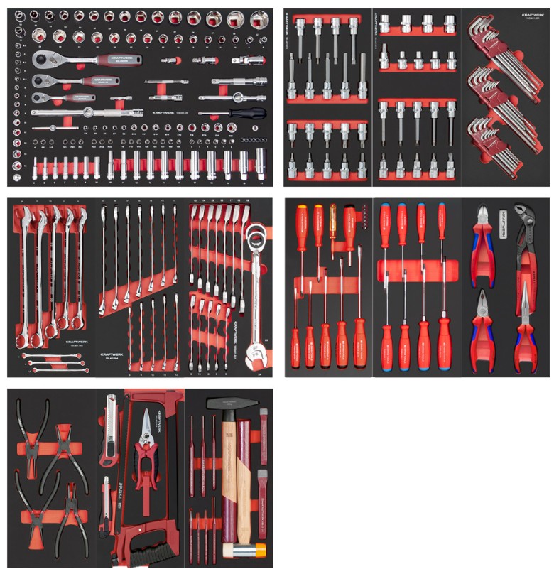 KRAFTWERK PRO LINE Chariot d'atelier PT800 7 tiroirs avec PB, outils inclus, 290 pièces