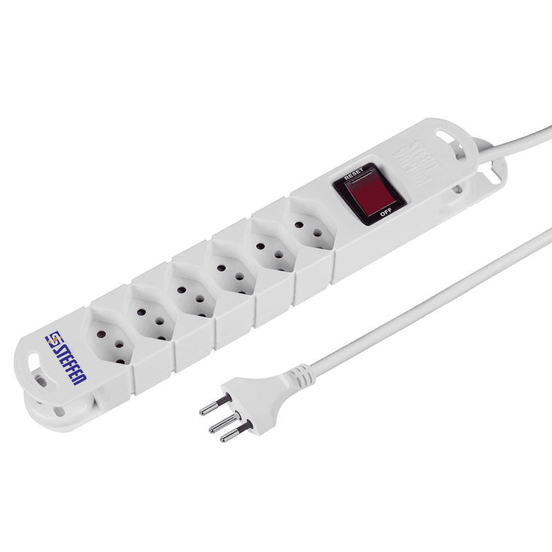 Steffen Steckdosenleiste VARIABL, T13, mit Schalter, Berührungsschutz und Haftmagnete, 5 m Kabel, weiss