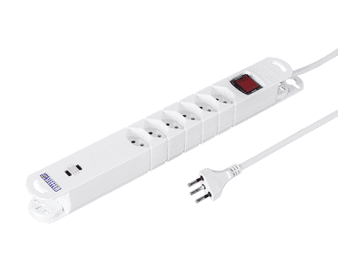 Steffen Steckdosenleiste VARIABL, 6 x T13 Steckdosen, 2 x USB-C PD (18W), mit Schalter, 3 m Kabel, weiss