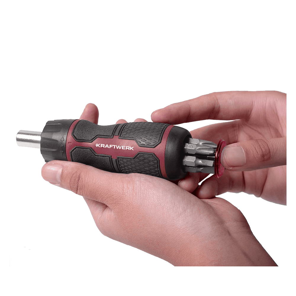 KRAFTWERK Mini-Ratschen-Schraubendreher 6-in-1, 7-teilig mit integriertem Bit-Sortiment