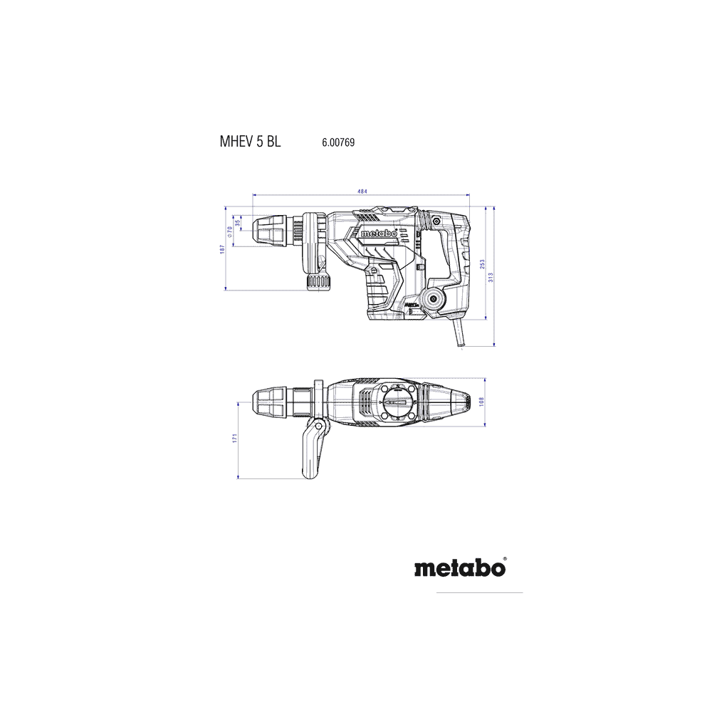 Metabo Meisselhammer MHEV 5 BL, 1150 Watt, im Koffer