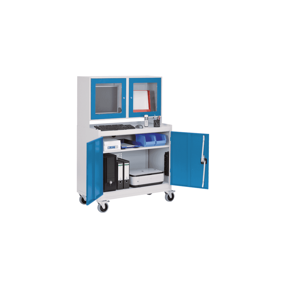 Bedrunka+Hirth Mobiler Computerschrank mit zweitürigem Monitoraufsatzgehäuse für 15,6'' Monitor, 1000 x 500 x 1575 mm