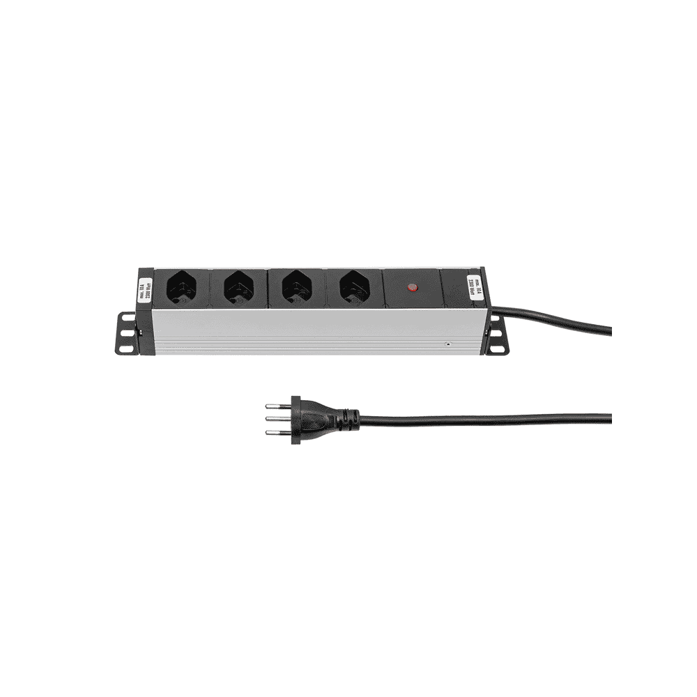 Steffen Steckdosenleiste ALU MODULAR SILVER, 4 x T13, 10 A, IP20, 3 m Kabel, silber/schwarz