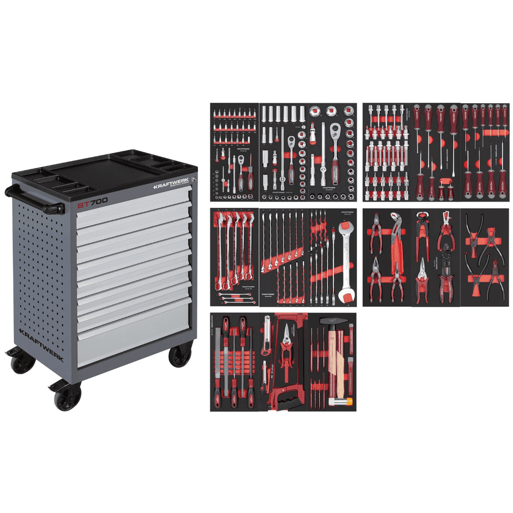 KRAFTWERK Werkstattwagen BT700 8 Schubladen, inkl. Werkzeug, 236-teilig, BxTxH 719 x 474 x 1000 mm