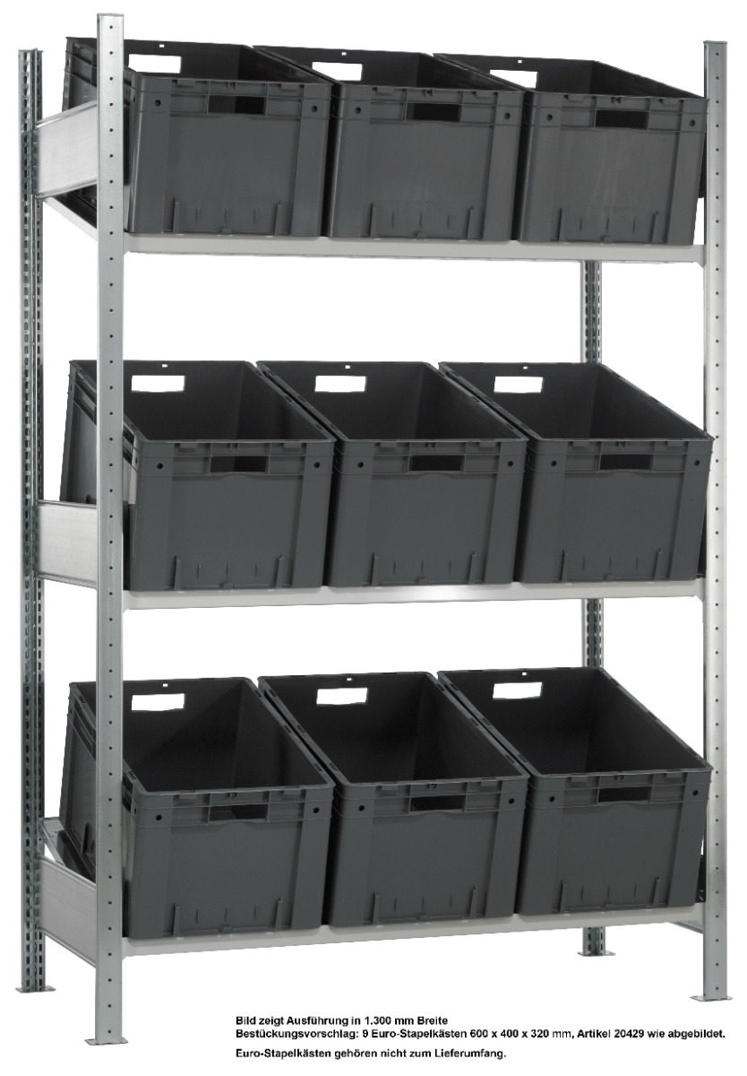Schulte rayonnage oblique, charge admissible par tablette 150 kg, en 2 versions et largeurs