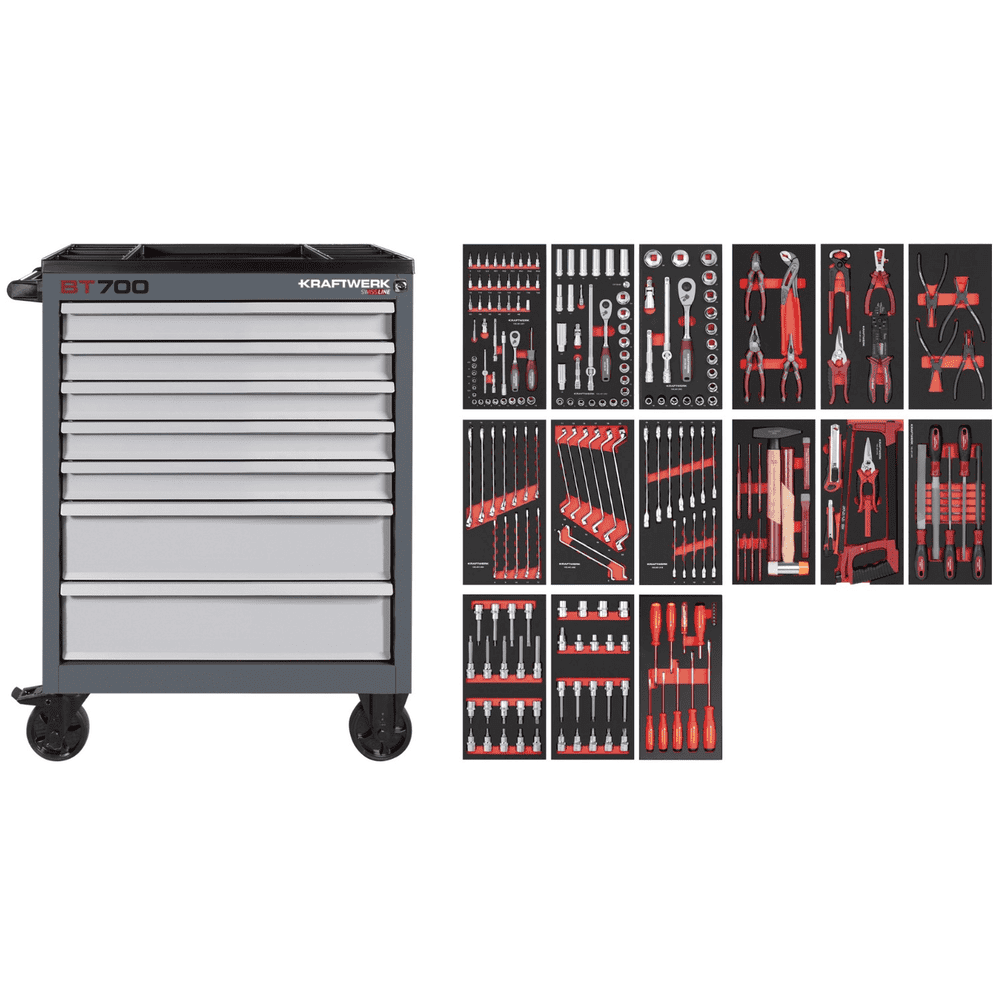 KRAFTWERK Werkstattwagen BT700 7 Schubladen Swiss Line, inkl. Werkzeug, 242-teilig, BxTxH 719 x 474 x 1000 mm