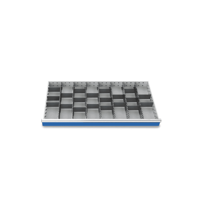 Compartimentage des métallique set 27 pièces, R 48-24, dimension utiles des tiroirs 1200 x 600 mm, en 4 hauteurs de façade
