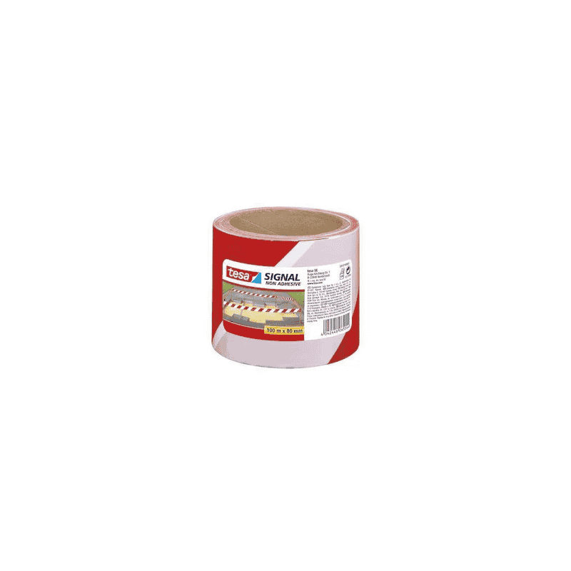 Signal Absperrband tesa, 80 mm x 100 m, rot/weiss, reissfestes PE-Warnband für Innen- und Aussenbereich