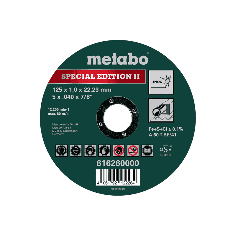 Metabo Disque à tronçonner 125 x 1,0 x 22,23 mm, Inox, TF 41, Special Edition II