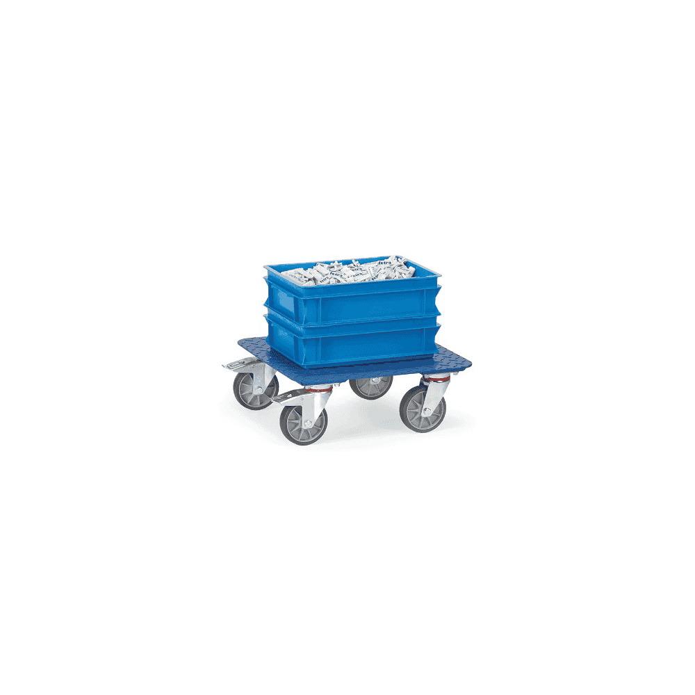 Fetra Kisten-Transportroller, blau, mit Tränenblech-Plattform, 500 x 500 x 185 mm