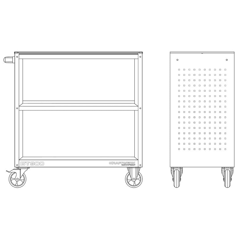 KRAFTWERK Chariot de service BT900 avec tapis en caoutchouc, L x L x H 474 x 919 x 1000 mm
