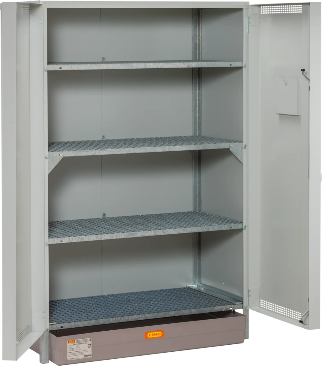 CEMO Umweltschrank für Fässer 13/20 mit Doppel-Flügeltür, grau