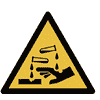 ISO 7010-Sicherheitsschild - Warnung vor ätzenden Stoffen, Ø 200 mm, selbstklebend