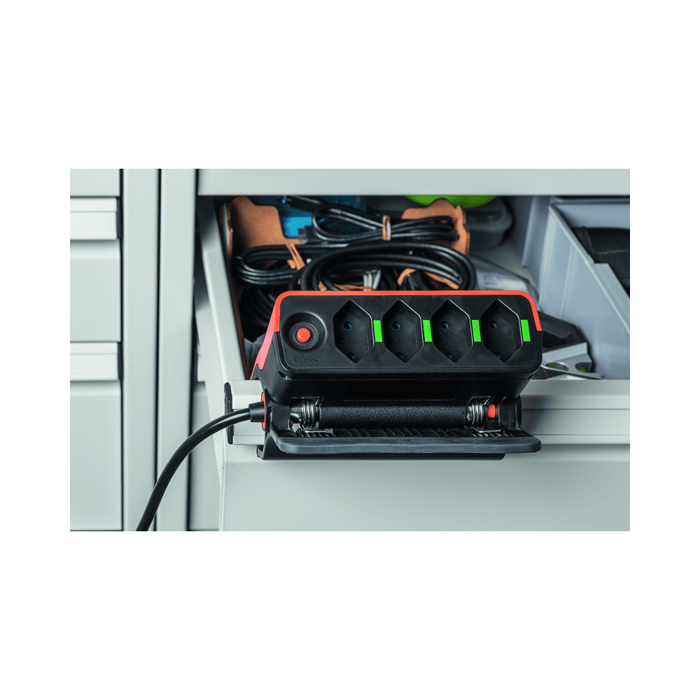 Steffen Steckdosenleiste CLIP, 4 x T13 Steckdosen, 10 A, IP20, 3 m Kabel, schwarz/orange