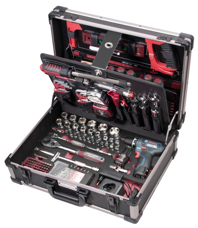 KRAFTWERK PRO LINE Werkzeugkoffer mit Akku-Bohrschrauber von BOSCH, 1/4" + 1/2", 264-tlg