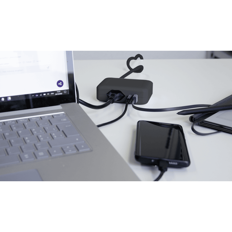 Steffen Station de recharge IQ, 1 x T13, 1 port USB-A (36 W), 1 port USB-C PD (45 W), 10 A, IP20, câble de 1.5 m, en deux couleurs