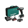 Metabo Akku-Bohrschrauber BS 18 mit 2x Li-Power Akkupacks (18 V / 2.0 Ah), Ladegerät SC 36 und Werkzeugtasche