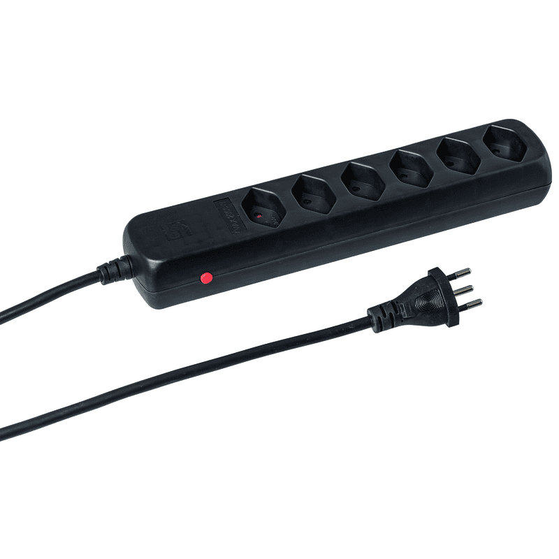Steffen Steckdosenleiste POWER EASY, 6 x T13 Steckdosen, IP20, 1.5 m Kabel, mit Überstromschutz und Reset-Knopf