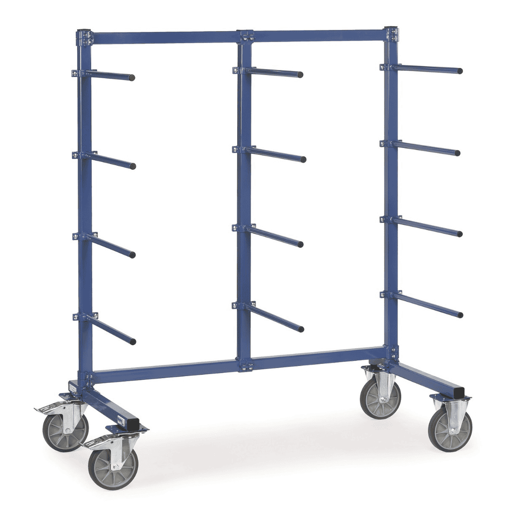 Chariot cantilever, simple face, capacité de charge 500 kg, recouvert d'un tuyau en PVC