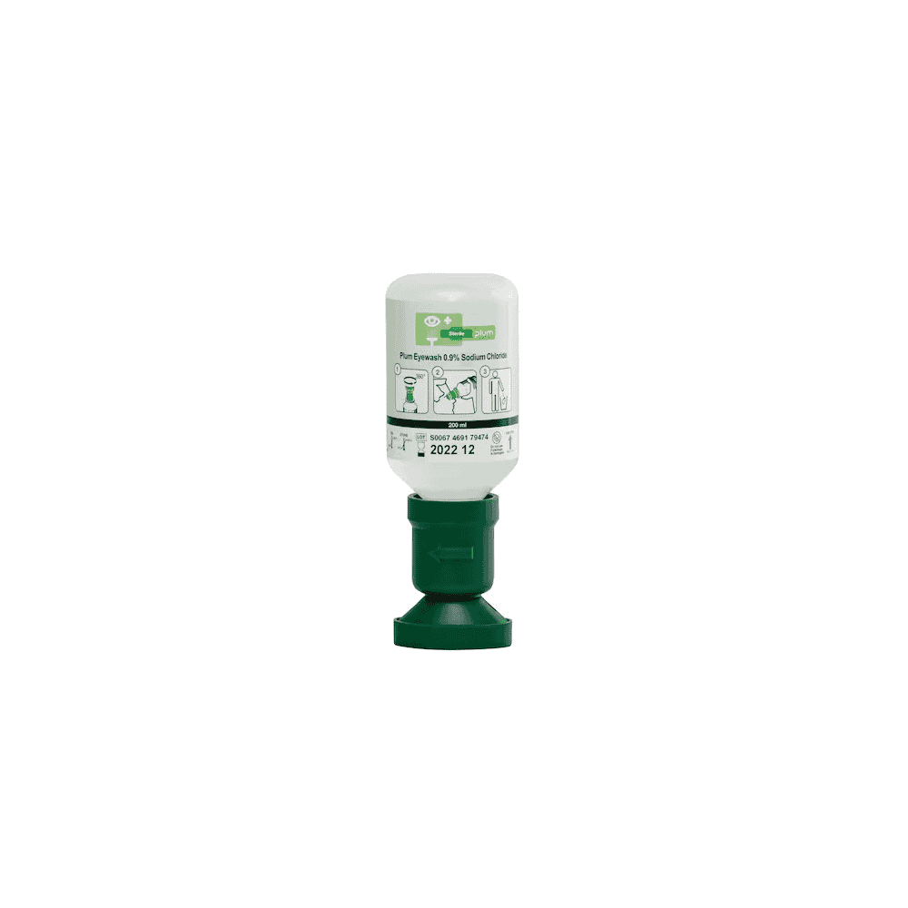 Flacon de rinçage oculaire avec solution stérile de chlorure de sodium Plum 4691, 200 ml, 75 x 220 mm