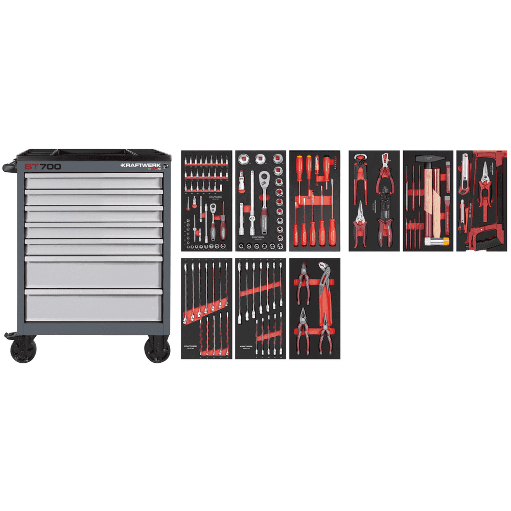 KRAFTWERK Werkstattwagen BT700 7 Schubladen Swiss Line, inkl. Werkzeug, 149-teilig, BxTxH 719 x 474 x 1000 mm