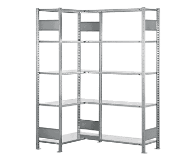 Schulte Rayonnage d'angle à tablettes, système d'assemblage modulaire, galvanisé ou RAL 7035
