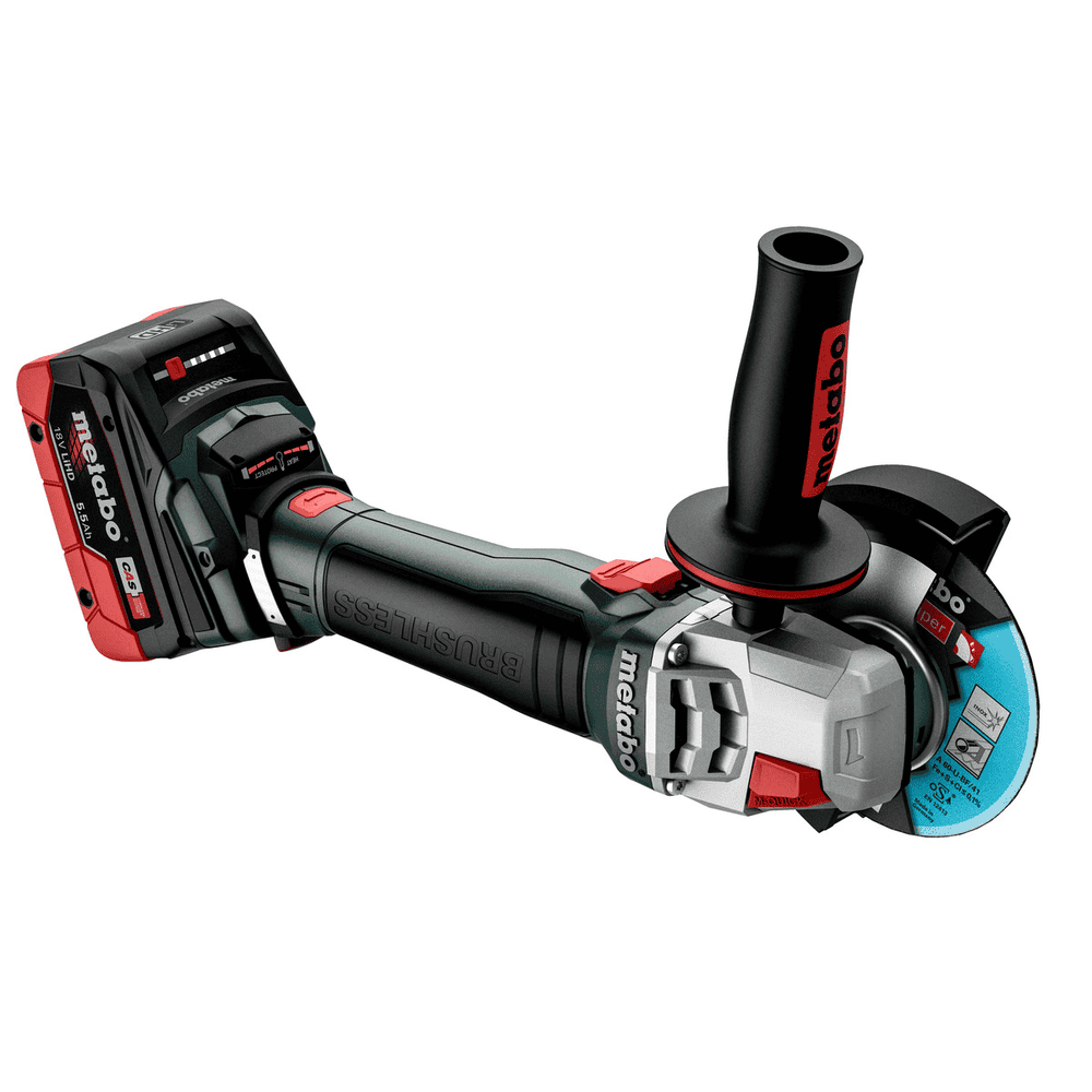 Metabo Akku-Winkelschleifer WB 18 LT BL 11-125 Quick, 18 V mit 2x Li-Power Akkus (18 V / 5.2 Ah), Ladegerät ASC 55 und metaBOX 165 L