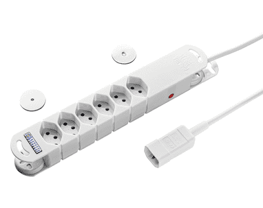Steffen Steckdosenleiste VARIABL, 6 x T13 Steckdosen, mit Kaltgerätestecker C14 (T113), 3 m Kabel, weiss