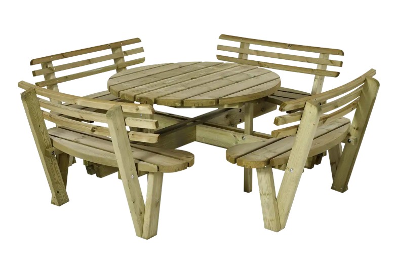 PLUS Combi-Meuble de jardin, imprégné sous pression, rond, inclus dosserets, 2370 x 2370 x 720 / 840 mm