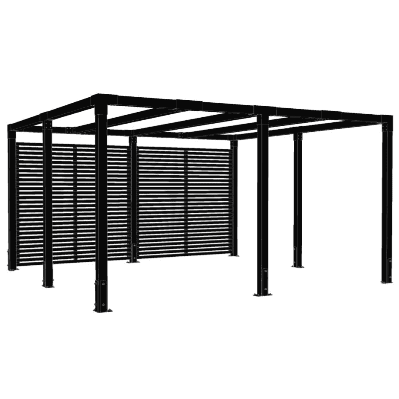 PLUS Pergola Cubic avec clôture Tokyo, noir RAL 9005, L x P x H 3870 x 3870 x 2170 mm