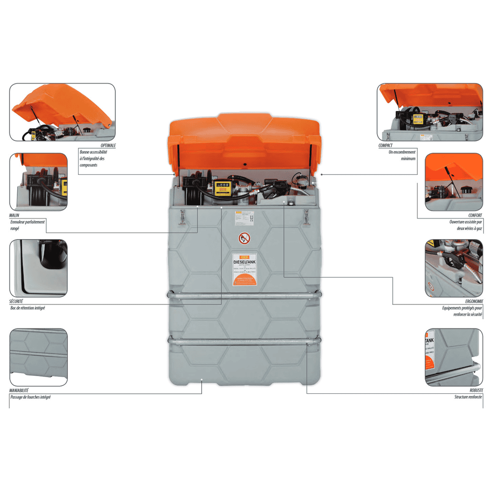 Cuve diesel CUBE de CEMO avec pompe électrique 230 V pour usage l’extérieur | capacité 1000 -7500 l