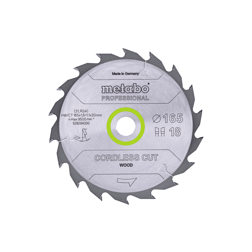 Metabo Kreissägeblatt "Curdless Cut Wood - Professional" 165 x 20 mm, Z18, WZ, 20°
