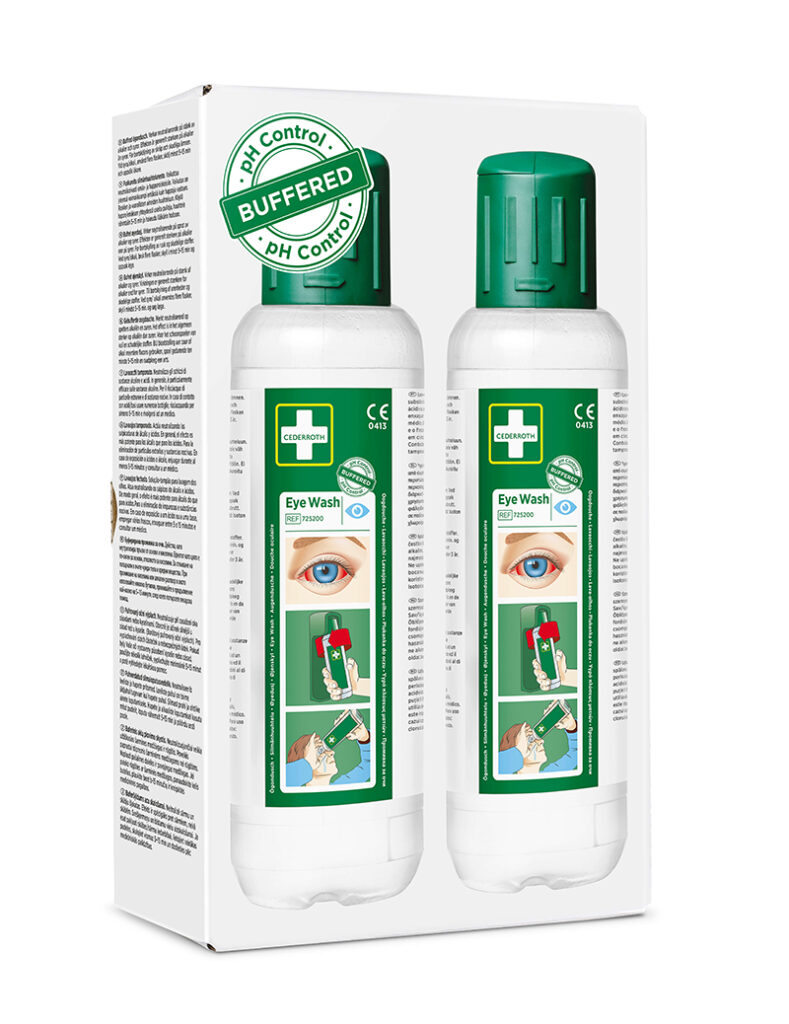 Douche oculaire / Solution de rinçage oculaire tamponnée, Cederroth 725200, paquet de 2 x 500 ml