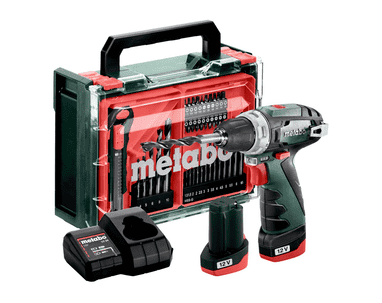 Metabo Perceuse-visseuse à batterie PowerMaxx BS Basic Set 12 V avec 2 batteries Li-Power (12 V / 2.0 Ah), chargeur LC 24 et atelier mobile