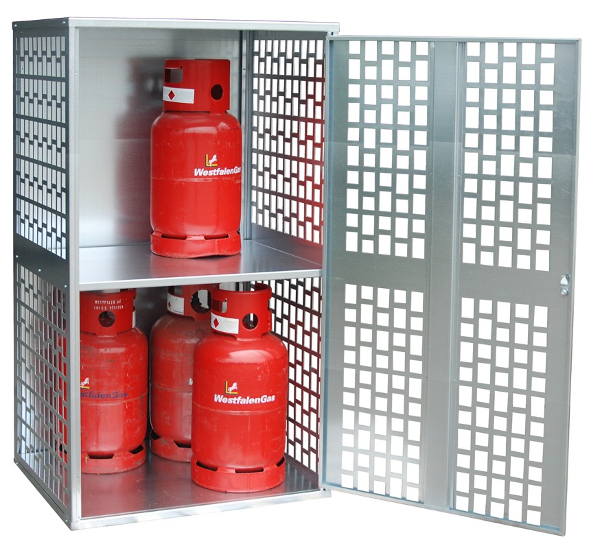 Gasflaschenschrank GFD-L aus verzinktem Stahlblech, gelocht, in 2 Grössen