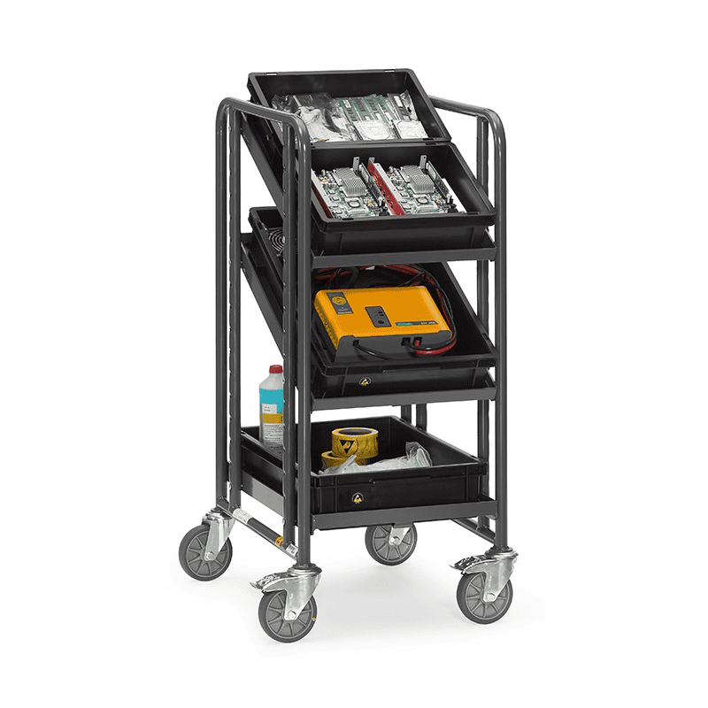Fetra ESD-Eurokastenwagen mit 3 offenen Etagenrahmen für je 1 Eurokasten, Traglast 250 kg