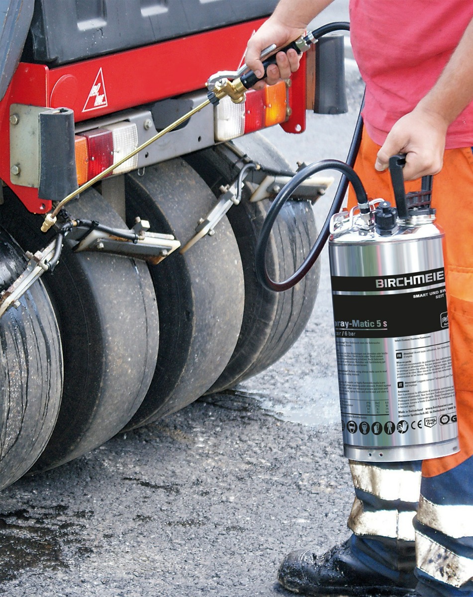 Birchmeier Druckspeicher-Sprühgerät Spray-Matic 5 S, für Bauprofis, mit Handpumpe und Pressluftanschluss, Füllmenge 5 l