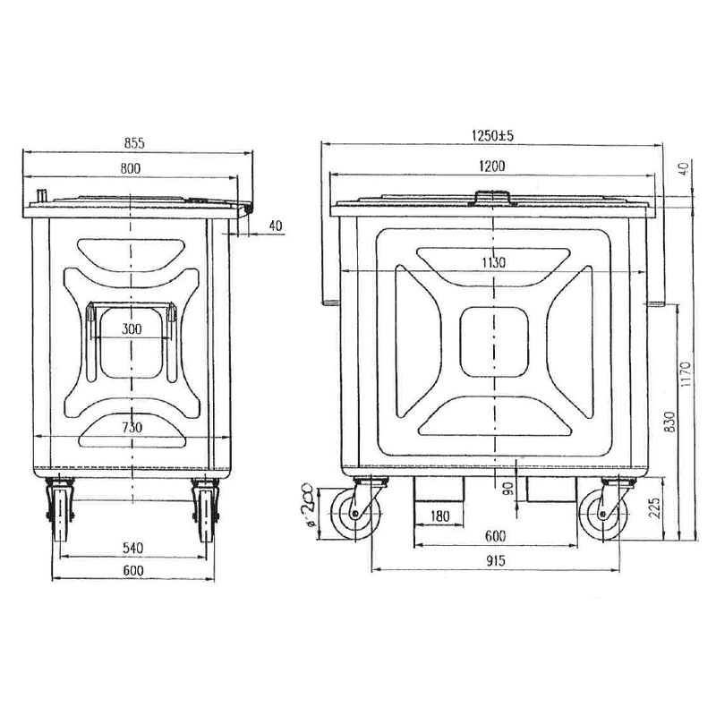 Conteneur en acier pour les déchets ménagers et industriels avec prise pour chariot élévateur, capacité 800 l