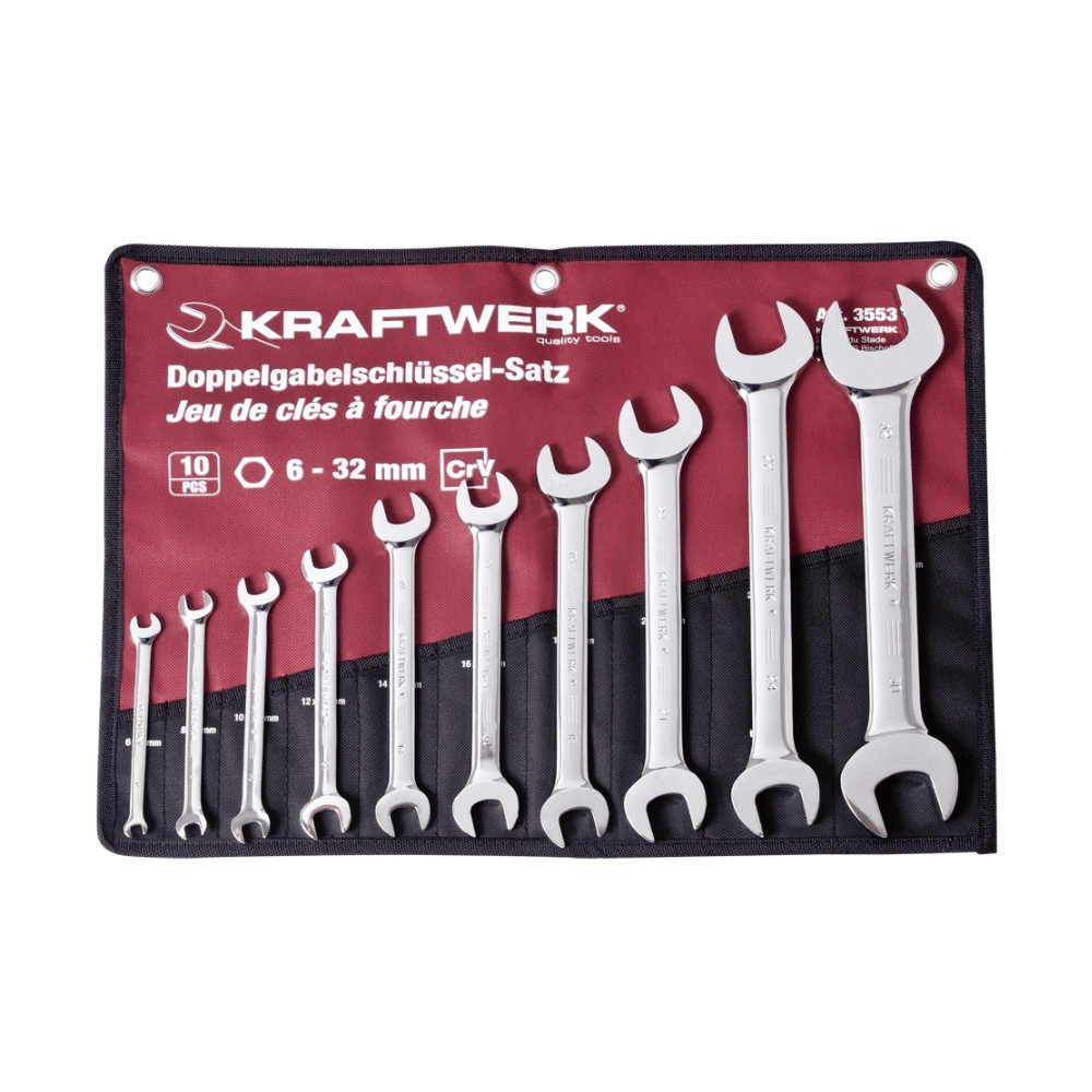 KRAFTWERK PRO LINE Doppel-Maulschlüssel-Satz, 10-teilig, 6–32 mm, im Rolletui