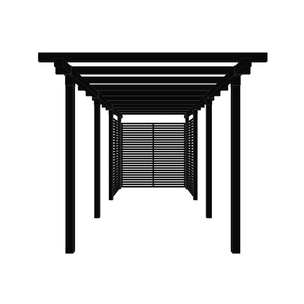 PLUS Pergola double avec clôture Tokyo, noir RAL 9005, modèle 3, L x P x H 6 640 x 2 380 x 2 170 mm