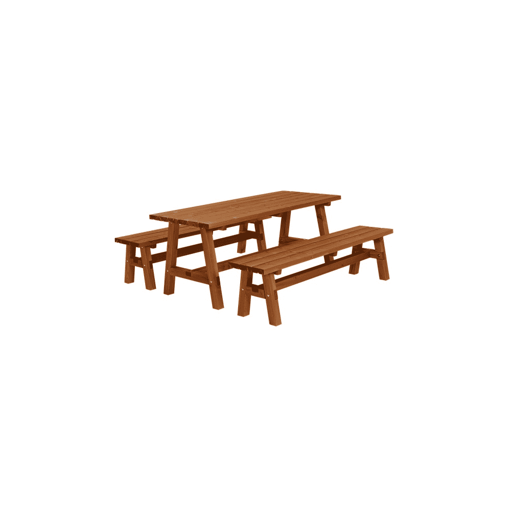 Country table et banc de jardin, trois coleurs, 1770 x 1810 x 760 / 450 mm