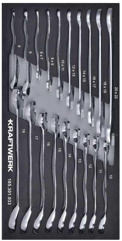 KRAFTWERK BASIC LINE EVA Insert pour clés à cliquet à anneau ouvert, 200 x 400 mm, 19 pièces