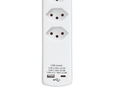 Steffen Steckdosenleiste POWER EASY, 6 x T13, 1 x USB-A, 1 x USB-C, IP20, 1.5 m Kabel, Überstromschutz, weiss