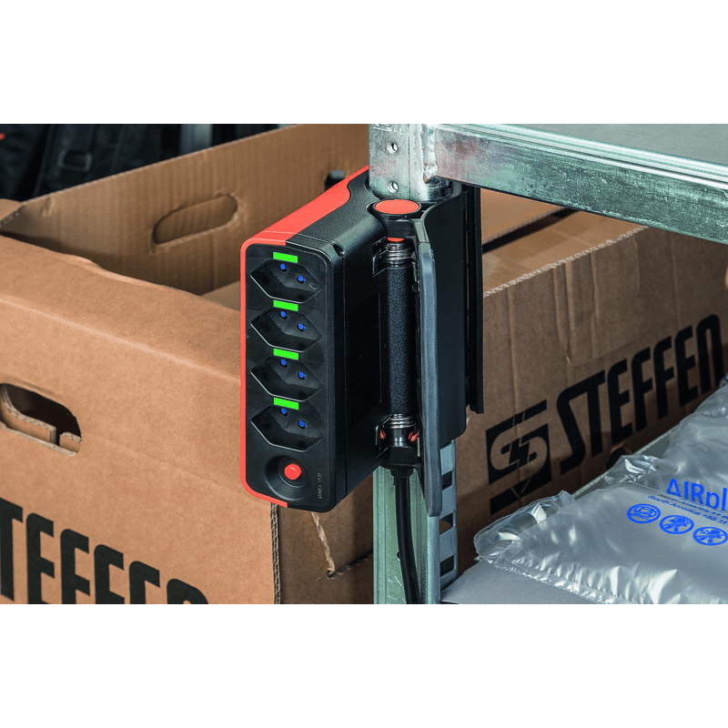 Steffen Steckdosenleiste CLIP, 4 x T13 Steckdosen, 10 A, IP20, 3 m Kabel, schwarz/orange